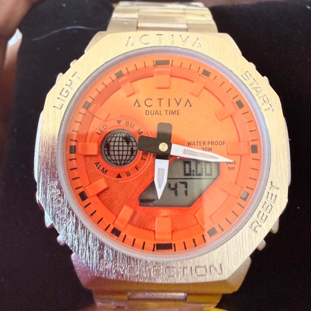 ACTIVA x INVICTA DIGITAL ESSENTIALS Unisex 45.5mm Alloy Silver / Orange Face
